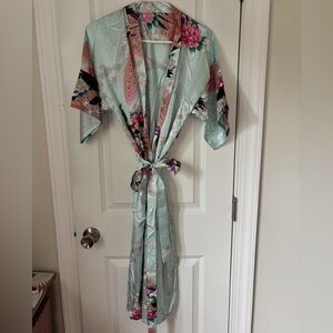 Satin Tie-Front Kimono Robe